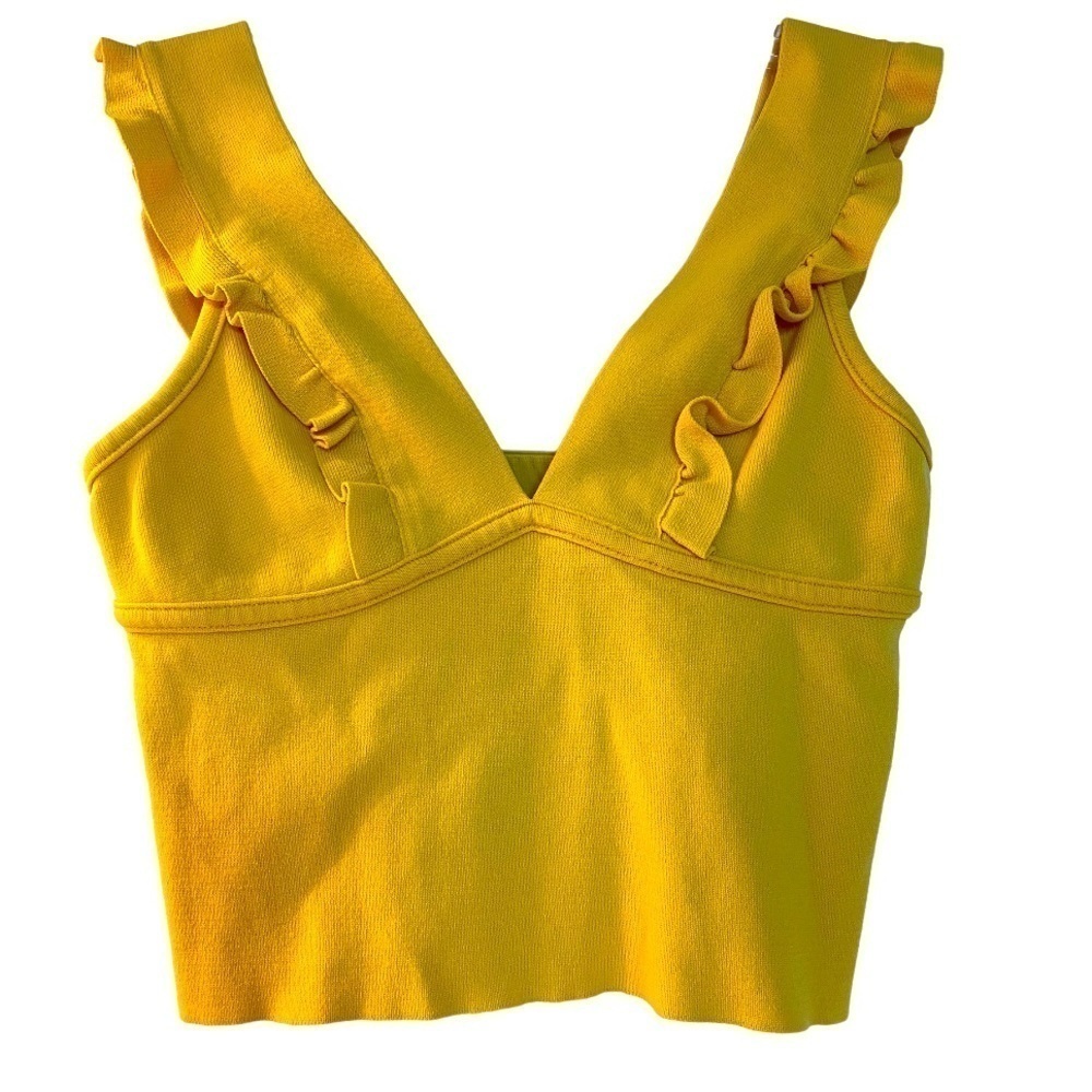 Zara crop top gorgeous gold color ruffle on straps elastic insert back Small
C